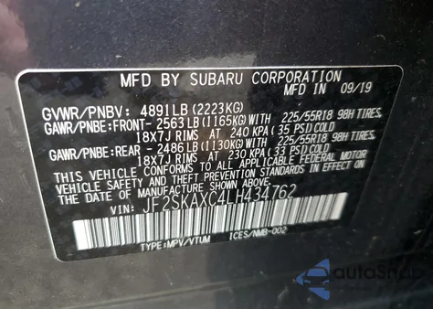 2020 Subaru Forester Touring from USA, damaged, VIN JF2SKAXC4LH434762